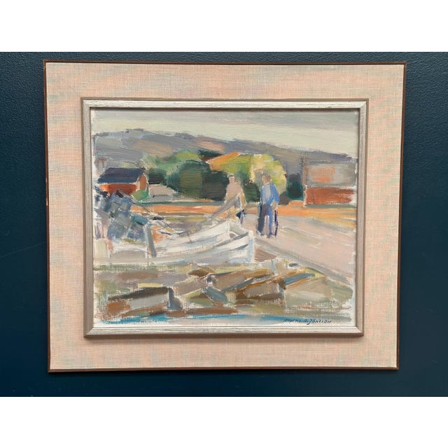Original swedish oil on canvas – “marina” by anders a. Jönsson (1907–2002) – signed – framed – 39 × 46 cm (15.4" × 18.1")...
