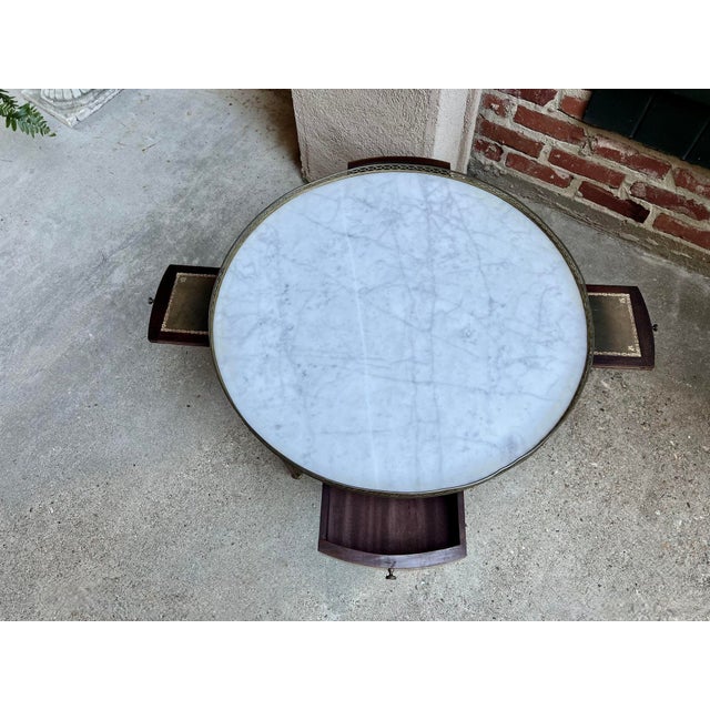 Antique French Round Bouillotte Side Table White Marble Louis XVI Style Gueridon For Sale - Image 10 of 12