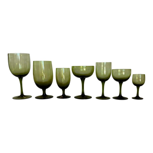 Vintage Sasaki Romance Green Glassware Complete Service Set - 7 pcs For Sale