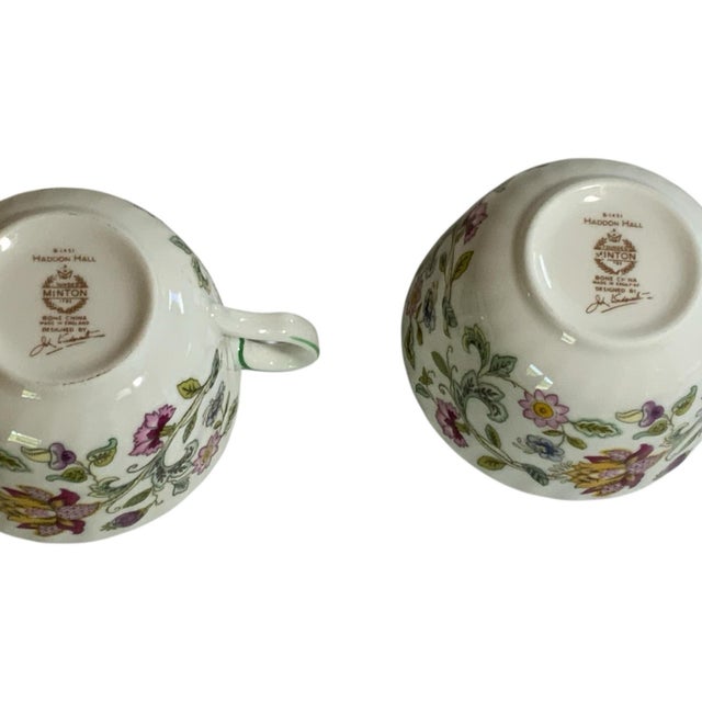 1940s Vintage Minton Haddon Hall Flat Cups Fine Bone China Green Trim - a Pair For Sale - Image 5 of 5