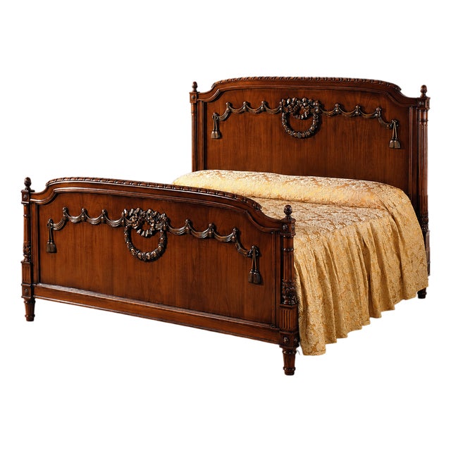 Italian Louis XVI Walnut King Size Bed For Sale