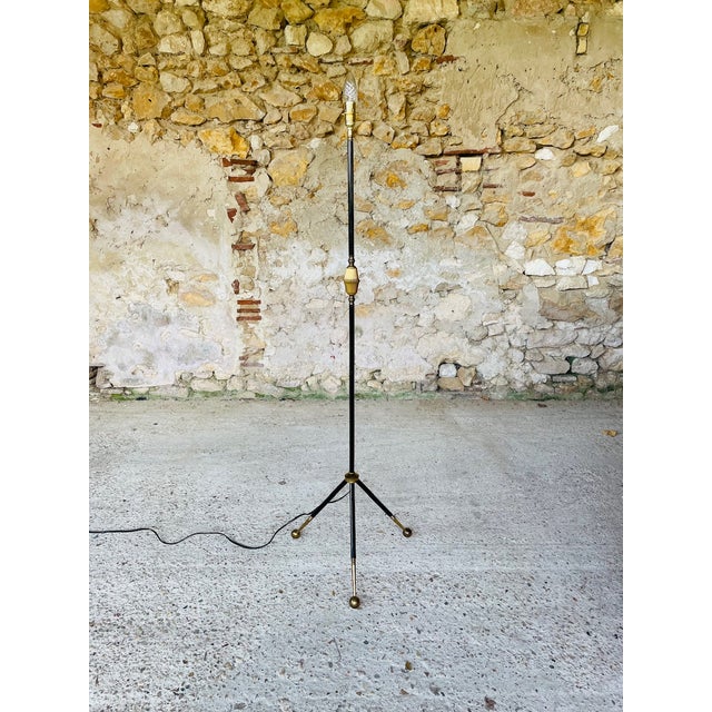 Vintage Floor Lamp with Gilded Brass Decor on Tripod Legs, 1960s For Sale - Image 10 of 18