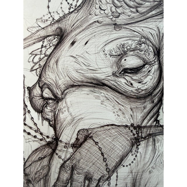 Original 2009 Ekundayo Pop Surrealism Pen Ink Grace Graphite Fish Drawing Sketch For Sale - Image 14 of 15