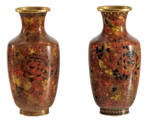Mid-20th Century Chinese Cloisonné Floral Motif Vases – A Pair