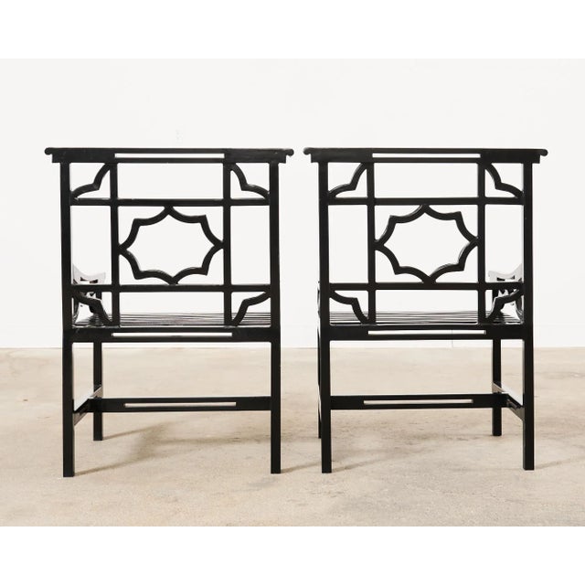 Set of Four Chinese Chippendale Style English Iron Garden Chairs For Sale - Image 12 of 12