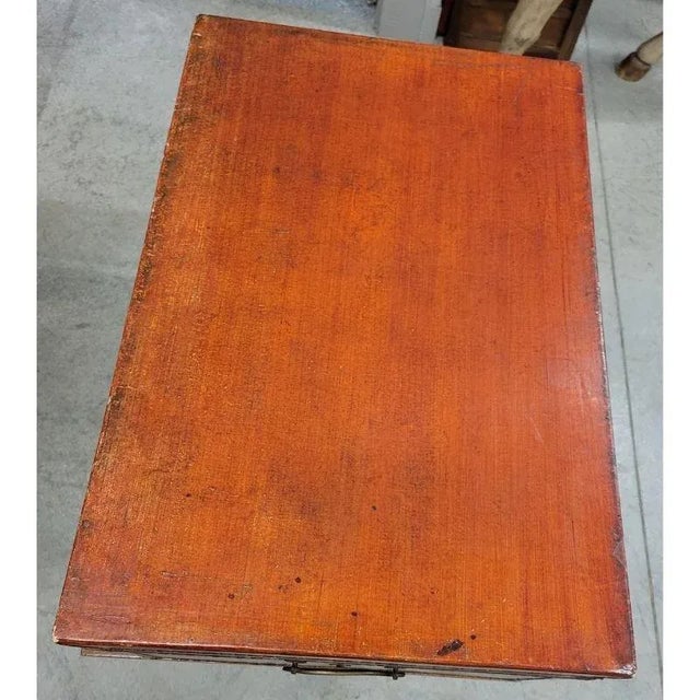 Red Antique Red Chinese Leather Trunk For Sale - Image 8 of 12