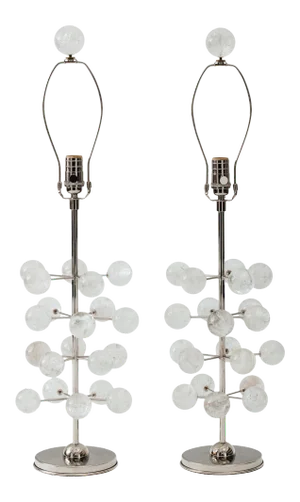 Nickel and Rock Crystal Orb Tree Lamps - a Pair