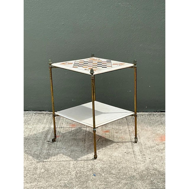 Vintage Marble Inlay Chessboard Side Table For Sale - Image 10 of 12