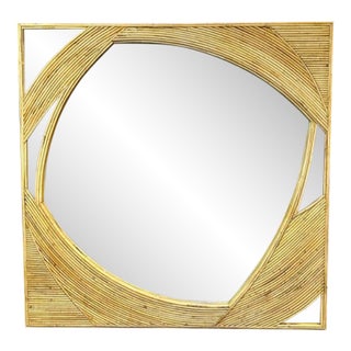 Bamboo and Brass Square Mirror For Sale