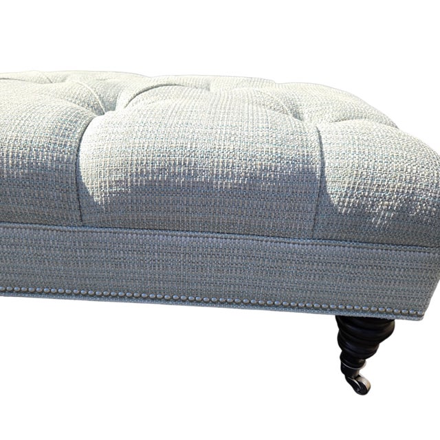 Textile 1990s Ethan Allen Anton Chesterfield Style Ottoman Bench Hobb Nail Foot Stool For Sale - Image 7 of 15
