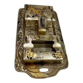 Vintage Japanese Gilt Phoenix Smoking Set With Working Lighter, Circa 1950–1953 For Sale