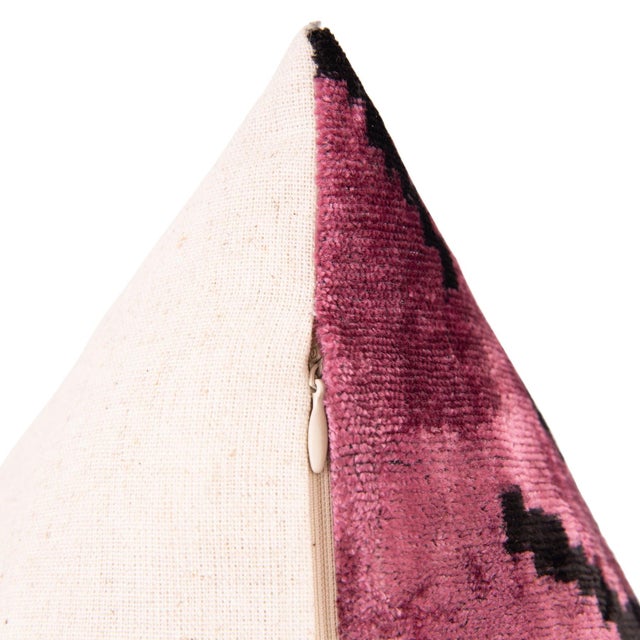 Mid-Century Modern Canvello Handmade Velvet Evil Eye Pattern Pillow – 16x24 Feather Down Insert, Vegetable-Dyed, Vibrant Pink Purple Accent for Sofa For Sale - Image 3 of 5