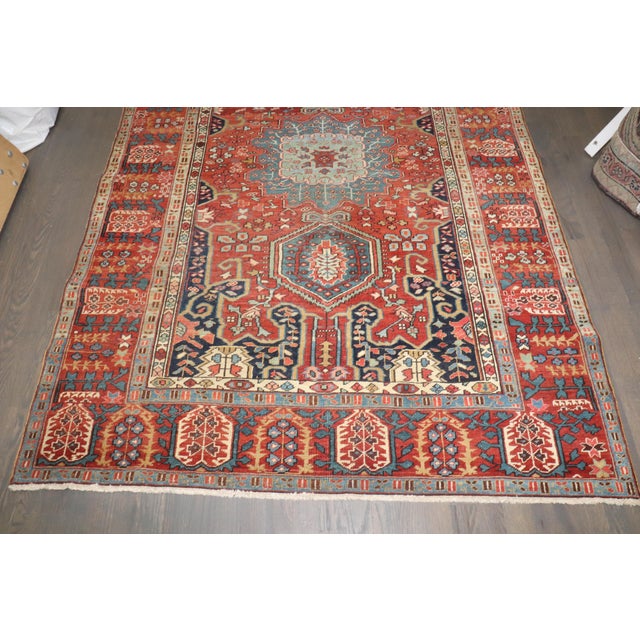 Persian Antique Zabihi Collection Persian Serapi Foyer Size Rug - 4'9" x 6'10" For Sale - Image 3 of 12
