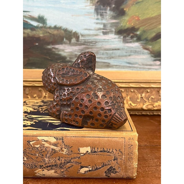 Vintage Handmade Wooden Rabbit With Possible Copper Wrapping Exterior For Sale - Image 4 of 10