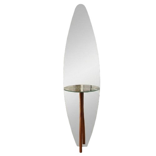 1990s Full Length Floor Mirror W/ Integrated Console Table Surfboard Shape For Sale