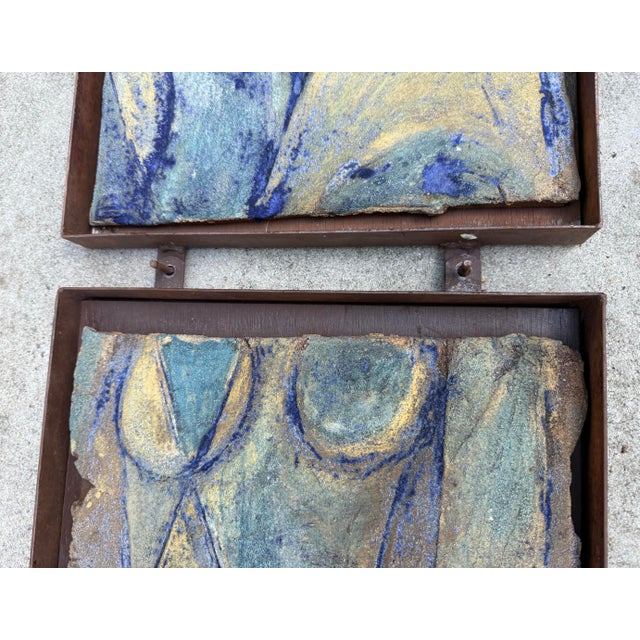 Ceramic Rare Large Mid Century Modern 1960s Hand Made Stoneware Relief Plaque Triptych of Nude Woman Modernist For Sale - Image 7 of 8