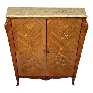 20th Century Louis XV Curved Wardrobe in Marquetry with Floral Decoration For Sale