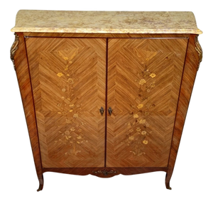 20th Century Louis XV Curved Wardrobe in Marquetry with Floral Decoration