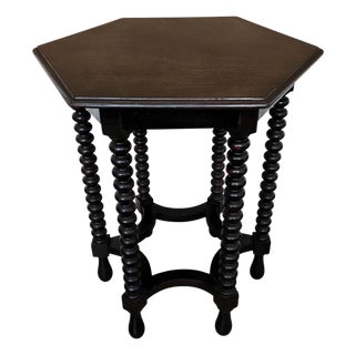 Antique Italian Hexagonal Side Table in Black Walnut, 1890s For Sale