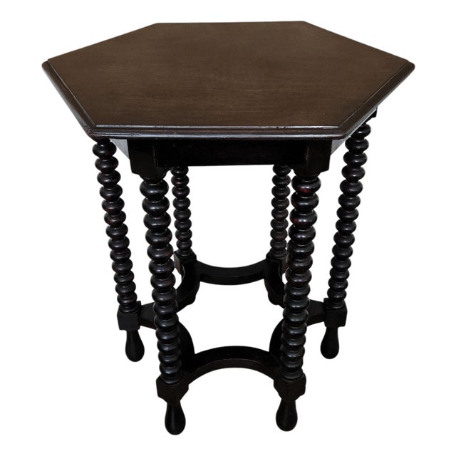 Antique Italian Hexagonal Side Table in Black Walnut, 1890s For Sale