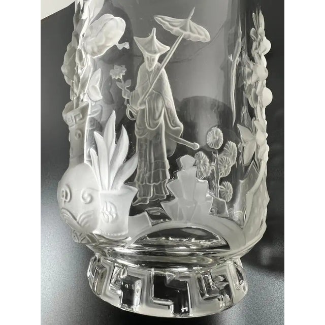 1930 Verlys French Art Glass “Mandarin” Vase Frosted & Clear Relief Design For Sale - Image 15 of 18