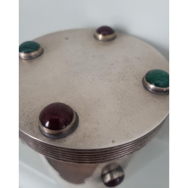Primavera French Art Deco Silver-Plated Jar with Vermeil & Hardstone Cabochons by Primavera, 1935 For Sale - Image 4 of 5