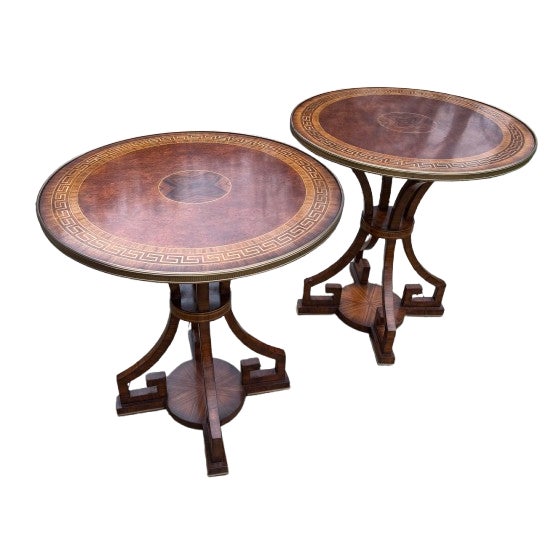 Pair of Burlwood Greek Key Side Tables With Custom Glass Tops For Sale - Image 12 of 18