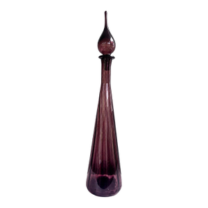 1960s Italian Empoli Amethyst Glass Genie Bottle Decanter With Original Stopper – 26.75” Tall