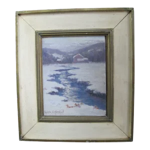 Walter W Thompson Rustic Snowy Landscape Barn Scene Signed Framed Oil Painting