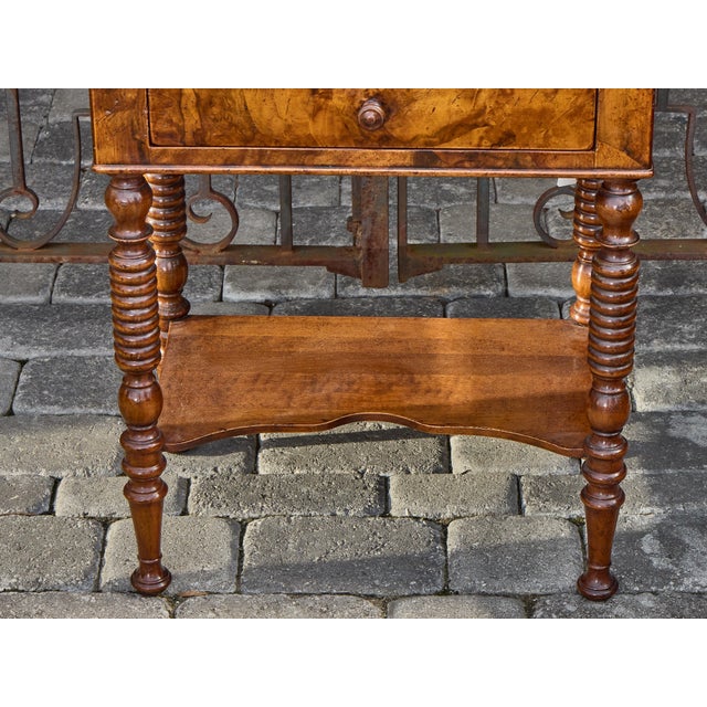 Midcentury English Walnut Side Table with Drawers and Turned Legs For Sale - Image 10 of 10