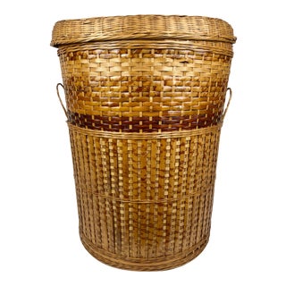 Vintage Large Covered Wicker Hamper For Sale