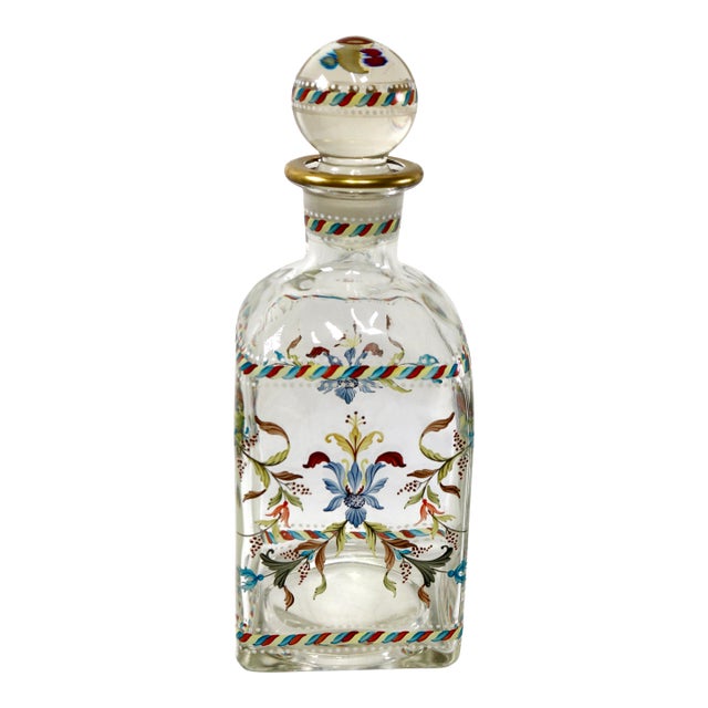 Mid 20th Century Mid-Century Modern Hand Painted Glass Decanter From Portugal For Sale