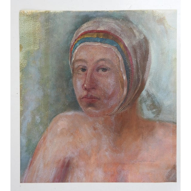 Portraiture Vintage Portrait of Woman in Cap Painting For Sale - Image 3 of 3