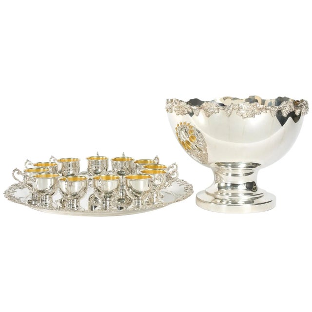 English Georgian Style Silver Plated Copper Punch Bowl Service - Set of 15 For Sale - Image 13 of 13