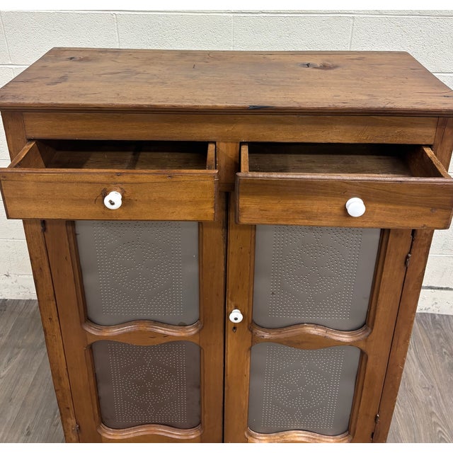 Antique Rustic French Provincial Punched Tin Pie Safe Jelly Cupboard Cabinet For Sale - Image 12 of 13