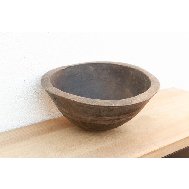 African Large Dark Espresso Brown Milking Bowl For Sale - Image 3 of 8