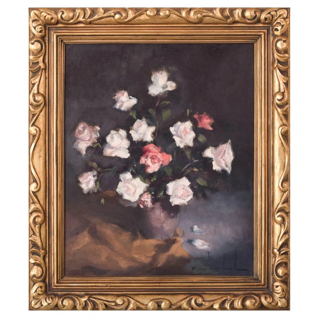 Rosendo Gonzalez Carbonell, Still Life with Roses, 20th-Century, Oil on Canvas, Framed For Sale
