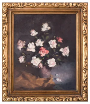 Rosendo Gonzalez Carbonell, Still Life with Roses, 20th-Century, Oil on Canvas, Framed