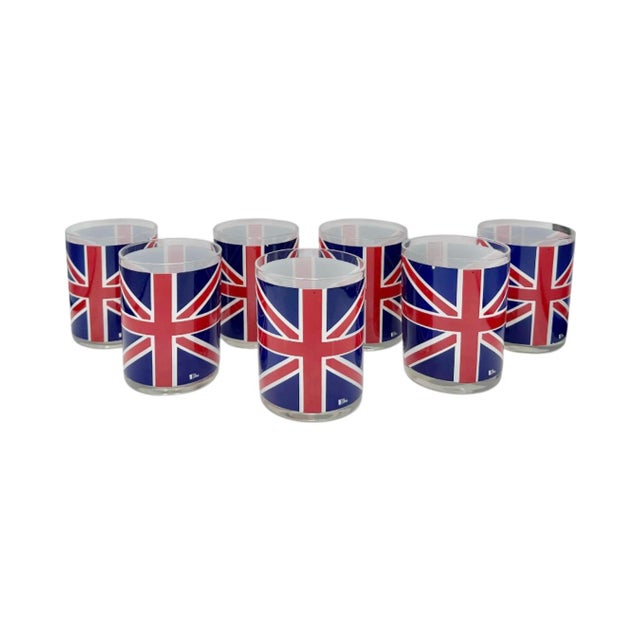 Mid-Century Modern Vintage Cera Union Jack Uk Flag Cocktail Glasses- Set of 7 For Sale - Image 3 of 10
