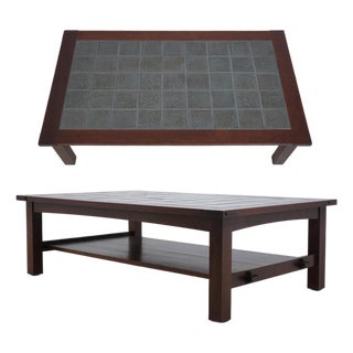 Stickley Large Mission Oak Tile Top Coffee Table For Sale