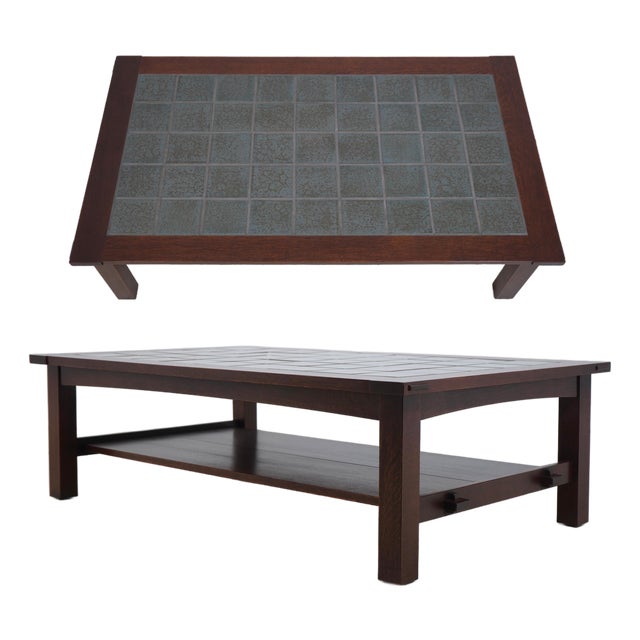 Stickley Large Mission Oak Tile Top Coffee Table For Sale