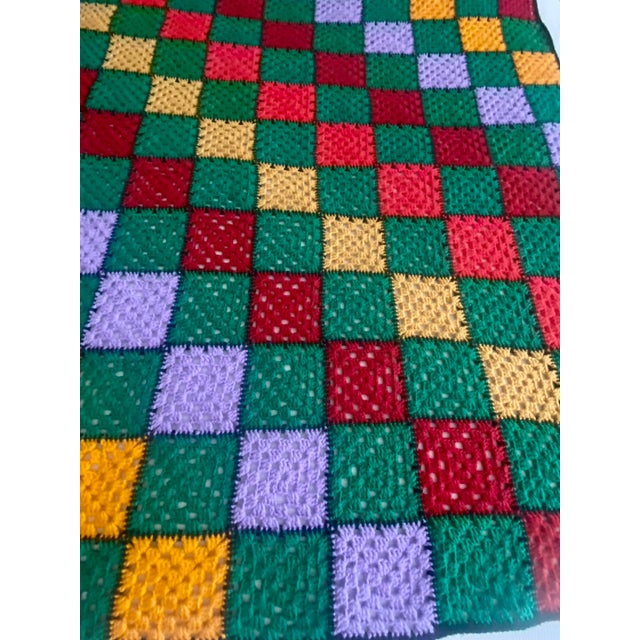 Late 20th Century Vintage Granny Square Hand Crocheted Afghan Multicolor Blanket/Throw Excellent Condition For Sale - Image 5 of 9