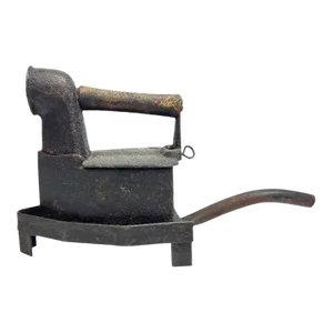 Antique 19th Century Box Coal Iron With Chimeny Clothes Press With Stand