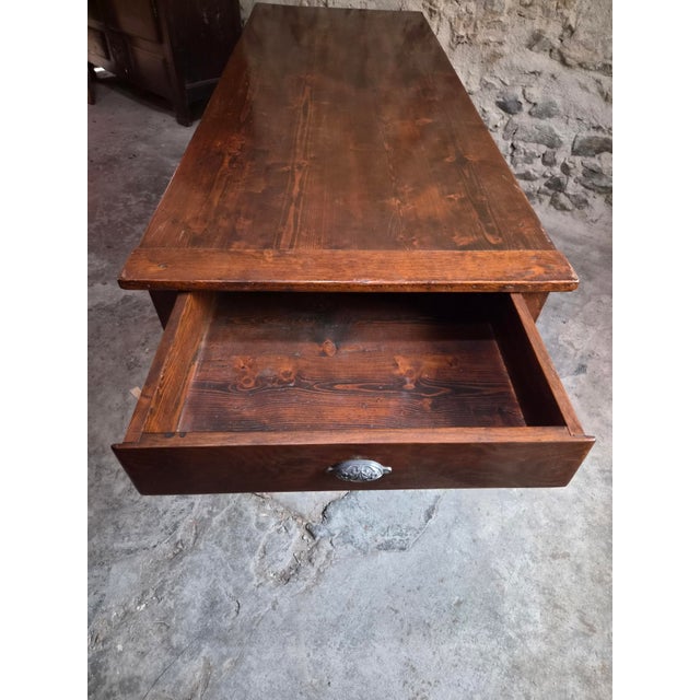 Antique French Farmhouse Dining Table with Two Drawers in Oak & Pine, 1880s For Sale - Image 9 of 18