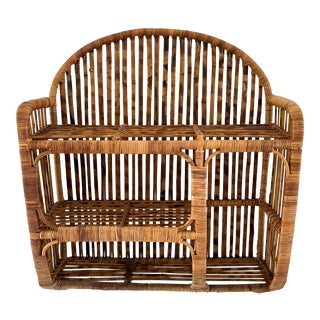 Vintage Boho Chic Tortoise Shell Rattan Bamboo Wall Shelf For Sale