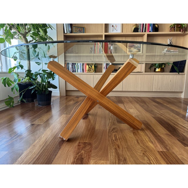 Transparent Aikidi Dinning Table 67 Inch Clear Glass and Canaletto Walnut Finish Leg For Sale - Image 8 of 10