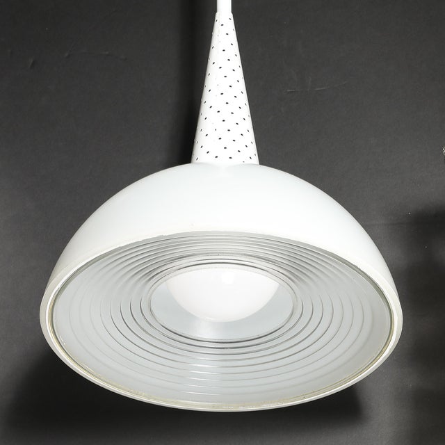 Mid Century Modern White Enamel and Holophane Glass Diffuser Pendant by Mathieu Matégot For Sale - Image 16 of 18