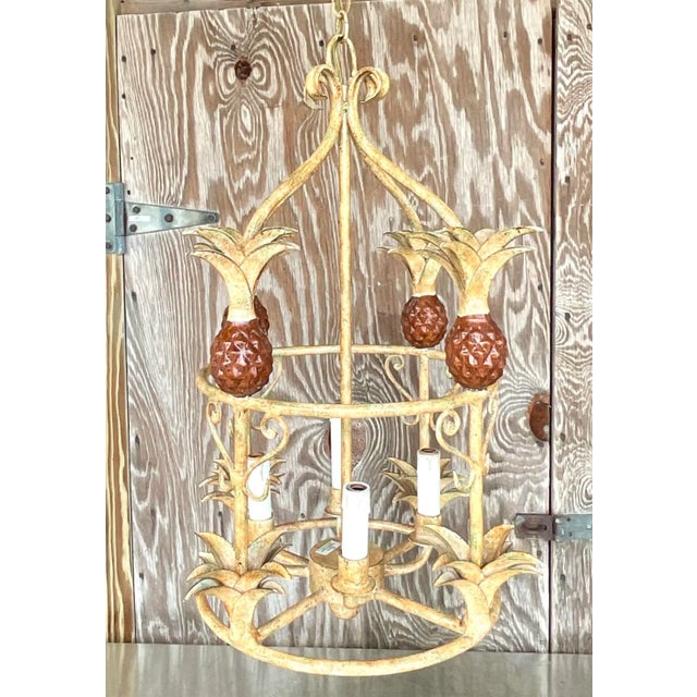 Coastal Vintage Coastal Painted Metal Pineapple Chandelier For Sale - Image 3 of 5