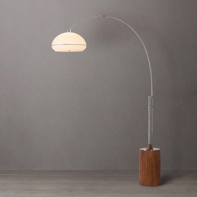 1980s 1980s 92" Nova of California Morelli Tambo Mid Century Floor Lamp - Satin Nickel Steel, Wood Base, Lucite Shade For Sale - Image 5 of 6