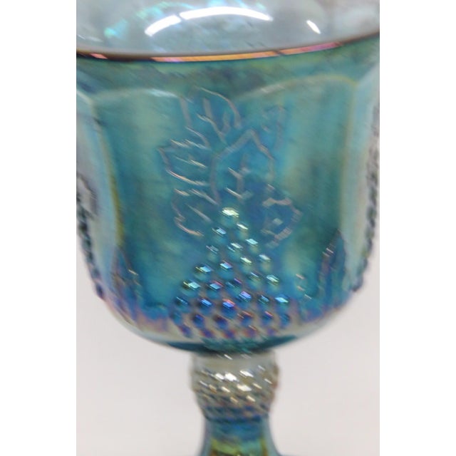 Indiana Glass Iridescent Blue Harvest Grape Goblet 70s Carnival Glass Cup 4731b For Sale In Miami - Image 6 of 7